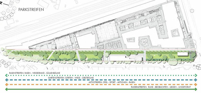 Im Foto ist der Plan Grünzug Gehestraße mit der Variante Parkstreifen zu sehen.